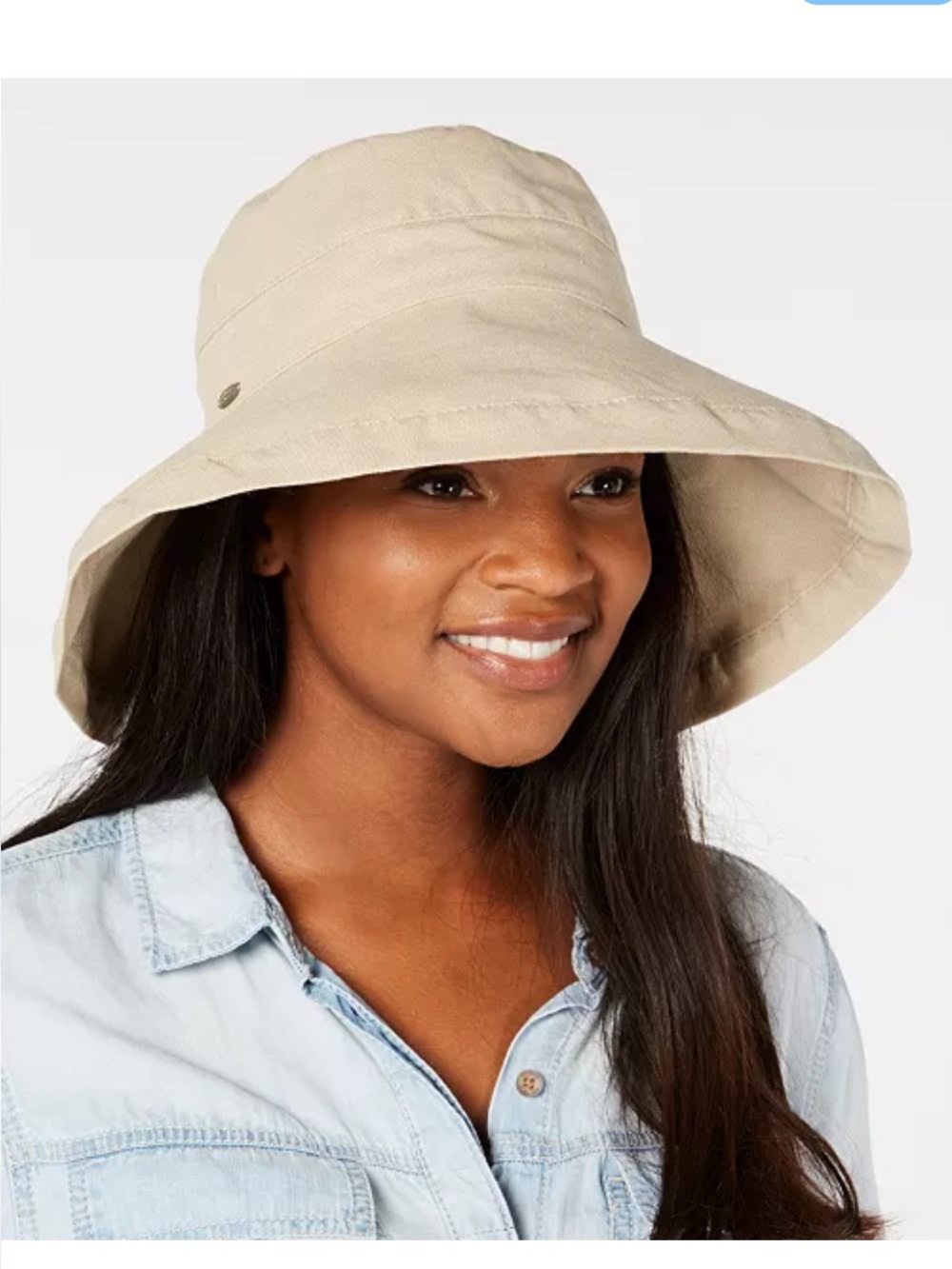 Scala Women's Wide Brim Cotton Sun Hat Beige UPF 50 + Packable Hat w Drawstring - Picture 12 of 12